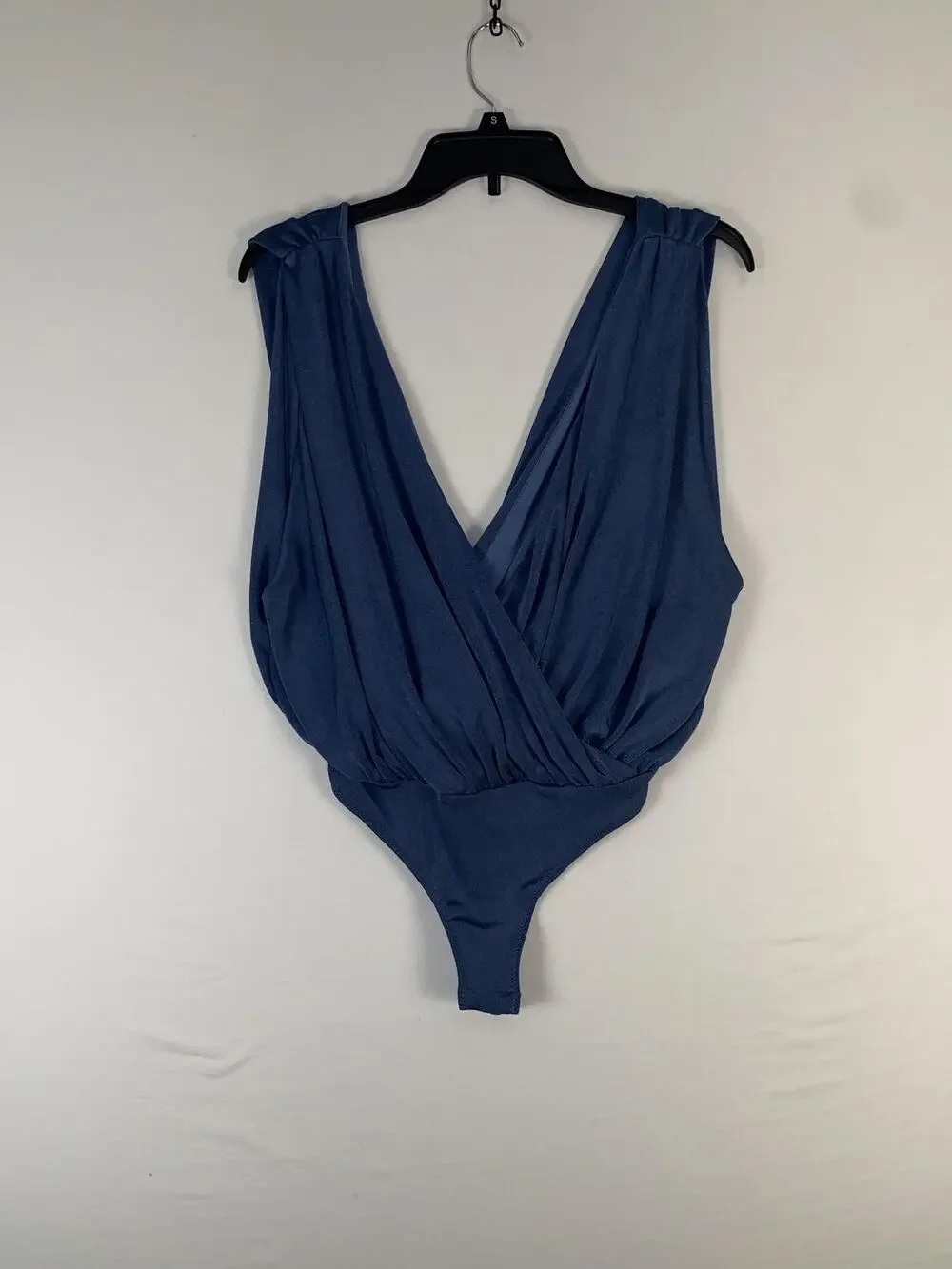 Free People Bodysuit Womens Small Blue Plunge Surplice Wrap Thong Stretch